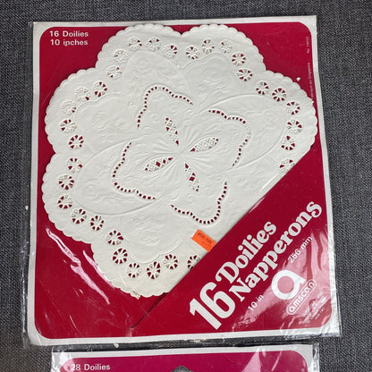 Amscan - Lot of 16 10" & 28 8" White Round Paper Doilies, 44 total doilies