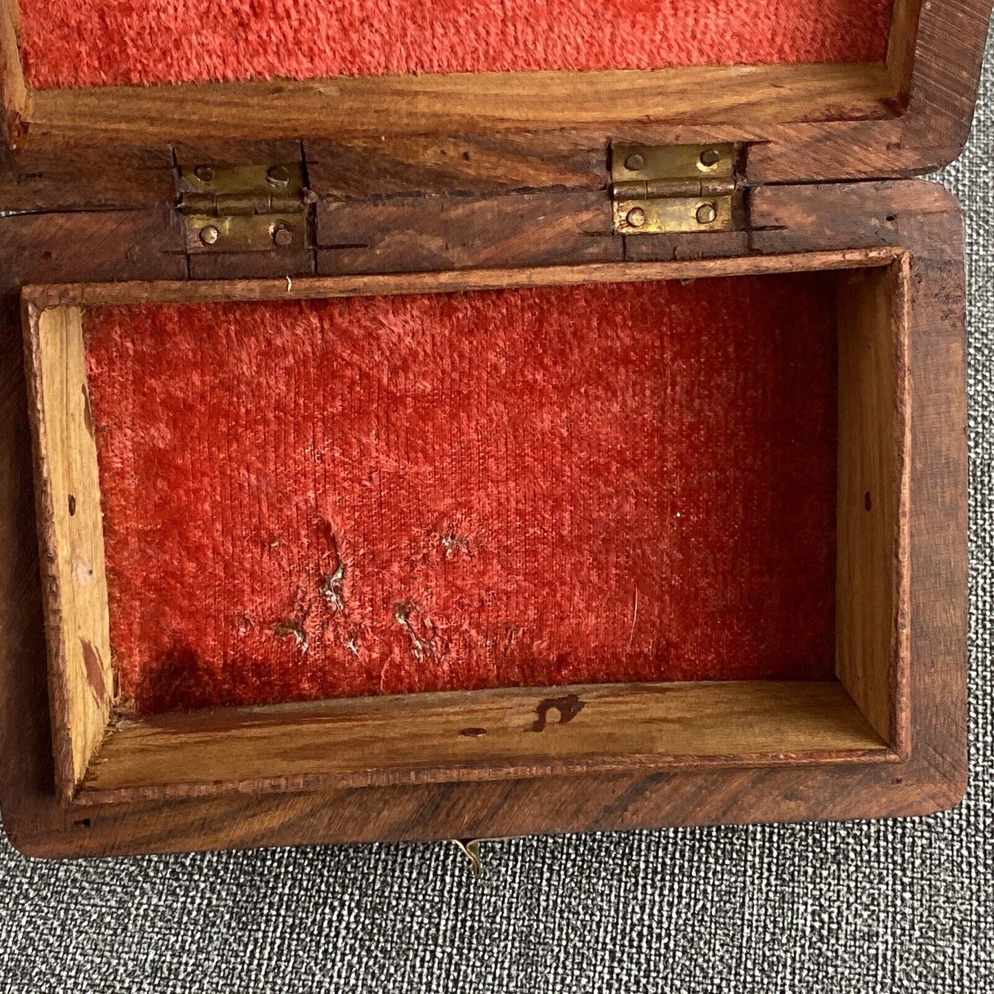 Vintage Wood Hand Made Treasure Trinket Box Elephant Inlay Jewelry Box Boho