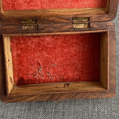 Vintage Wood Hand Made Treasure Trinket Box Elephant Inlay Jewelry Box Boho