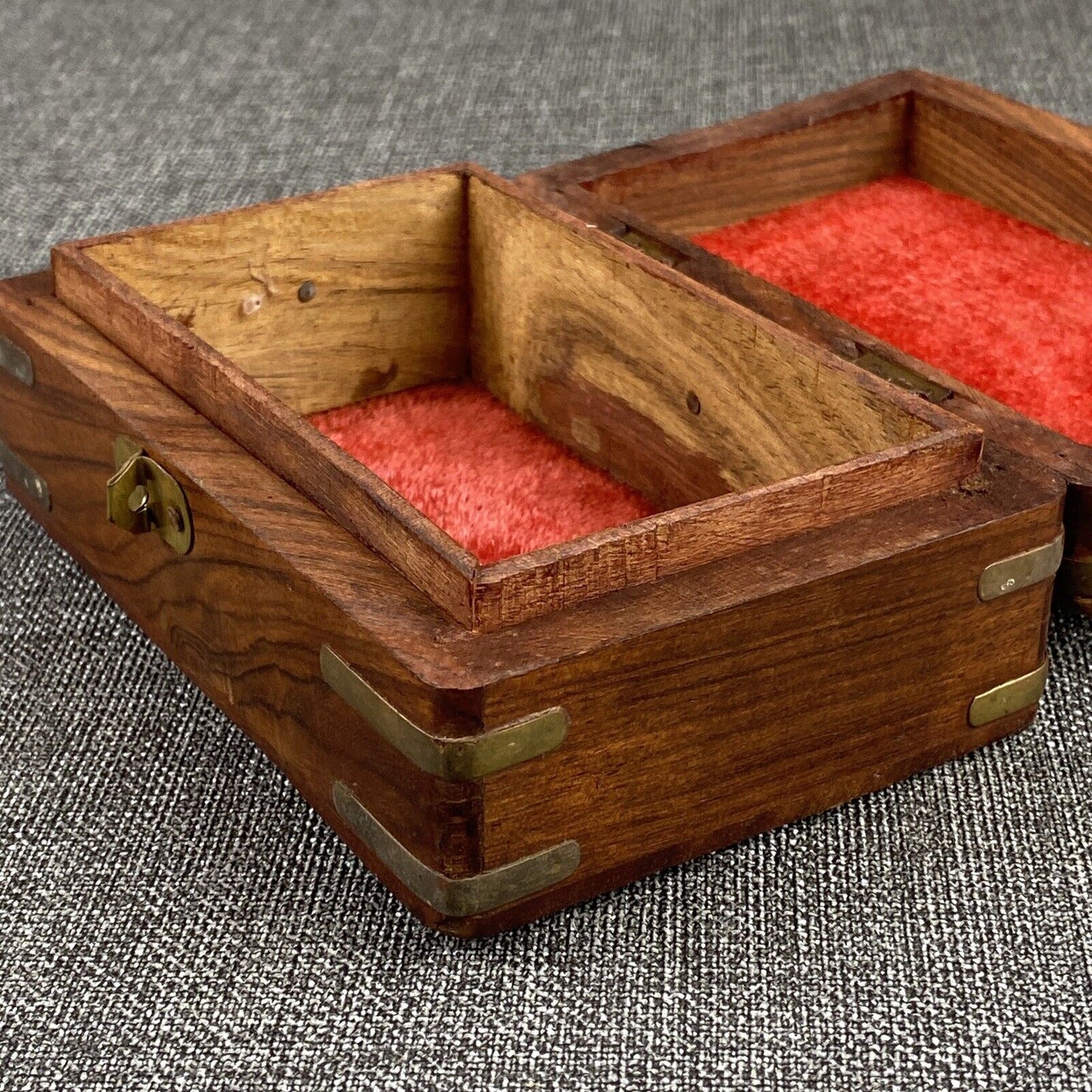 Vintage Wood Hand Made Treasure Trinket Box Elephant Inlay Jewelry Box Boho