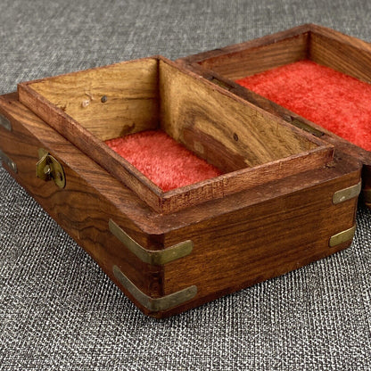 Vintage Wood Hand Made Treasure Trinket Box Elephant Inlay Jewelry Box Boho