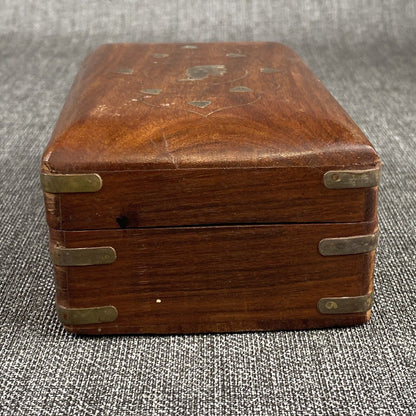 Vintage Wood Hand Made Treasure Trinket Box Elephant Inlay Jewelry Box Boho