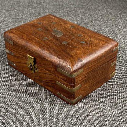 Vintage Wood Hand Made Treasure Trinket Box Elephant Inlay Jewelry Box Boho