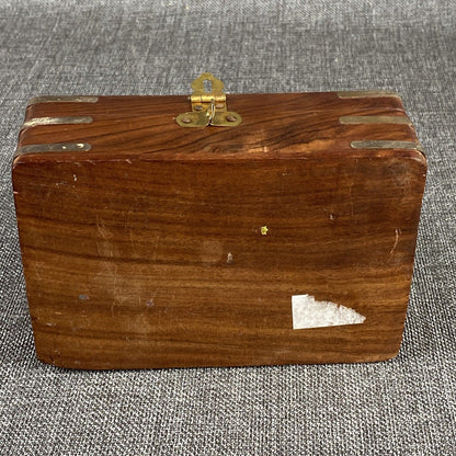 Vintage Wood Hand Made Treasure Trinket Box Elephant Inlay Jewelry Box Boho