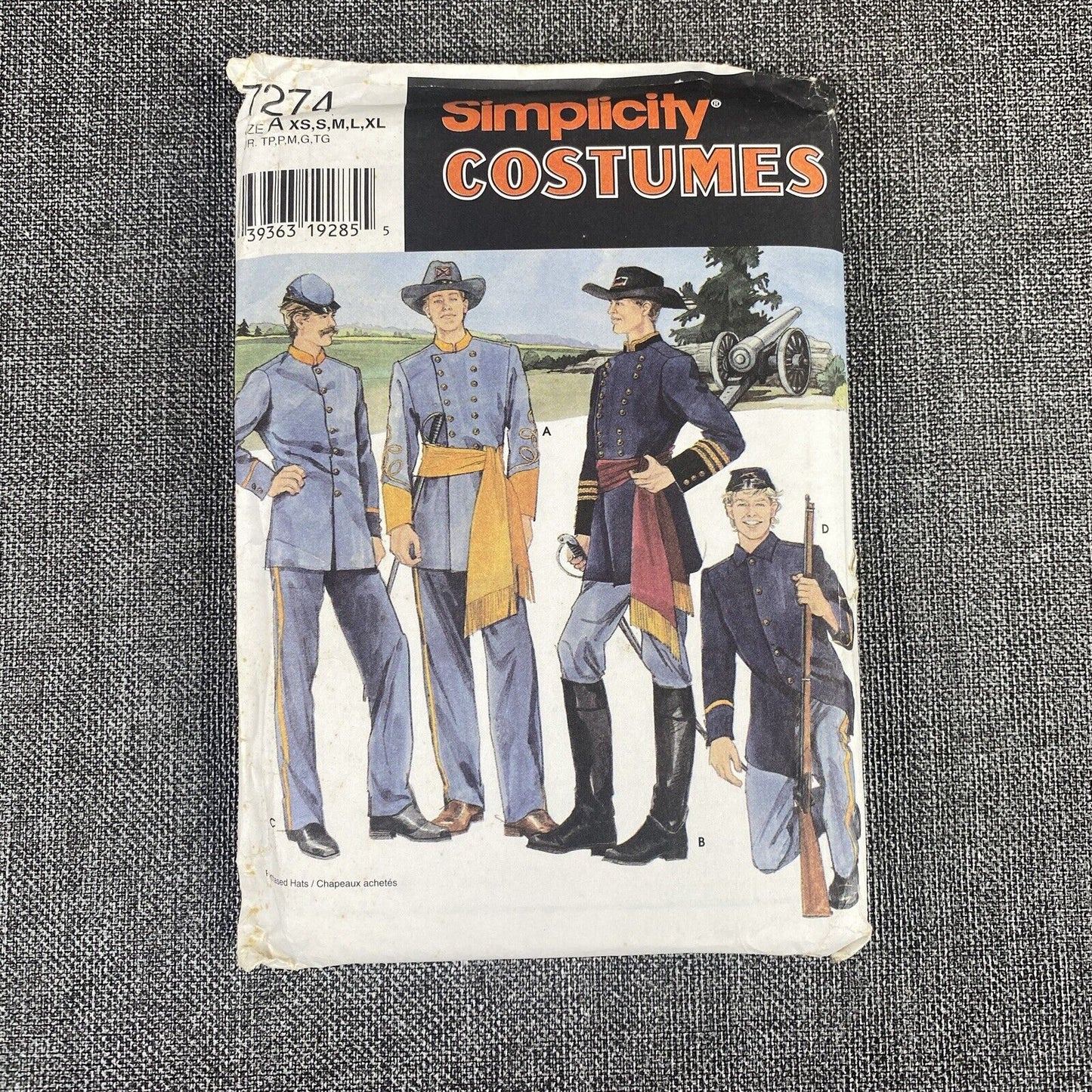 Simplicity 7274 Civil War Soldier Military Costume XS S M L XL Sewing Pattern