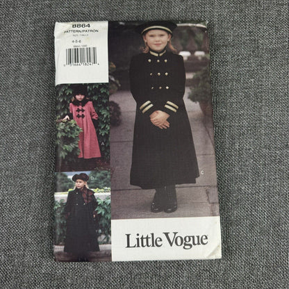 Child Girl Vogue Pattern 8864 Retro Military Style Coats & Hat UNCUT Size 4 - 14