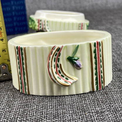 Fitz and Floyd Gift with Ribbon Lidded Trinket Box Green Floral Oval NOS