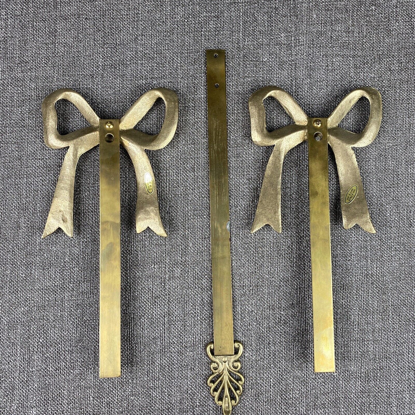 Vintage Solid Brass Plate / Picture Hangers Bow  Plate 29”x4” Lot Of 3