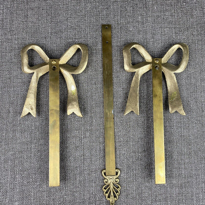 Vintage Solid Brass Plate / Picture Hangers Bow  Plate 29”x4” Lot Of 3