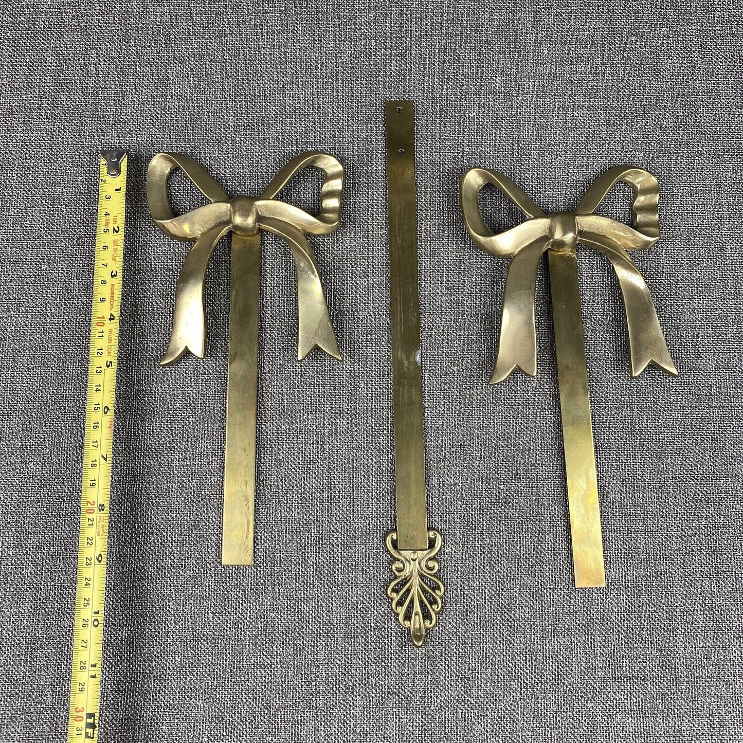 Vintage Solid Brass Plate / Picture Hangers Bow  Plate 29”x4” Lot Of 3