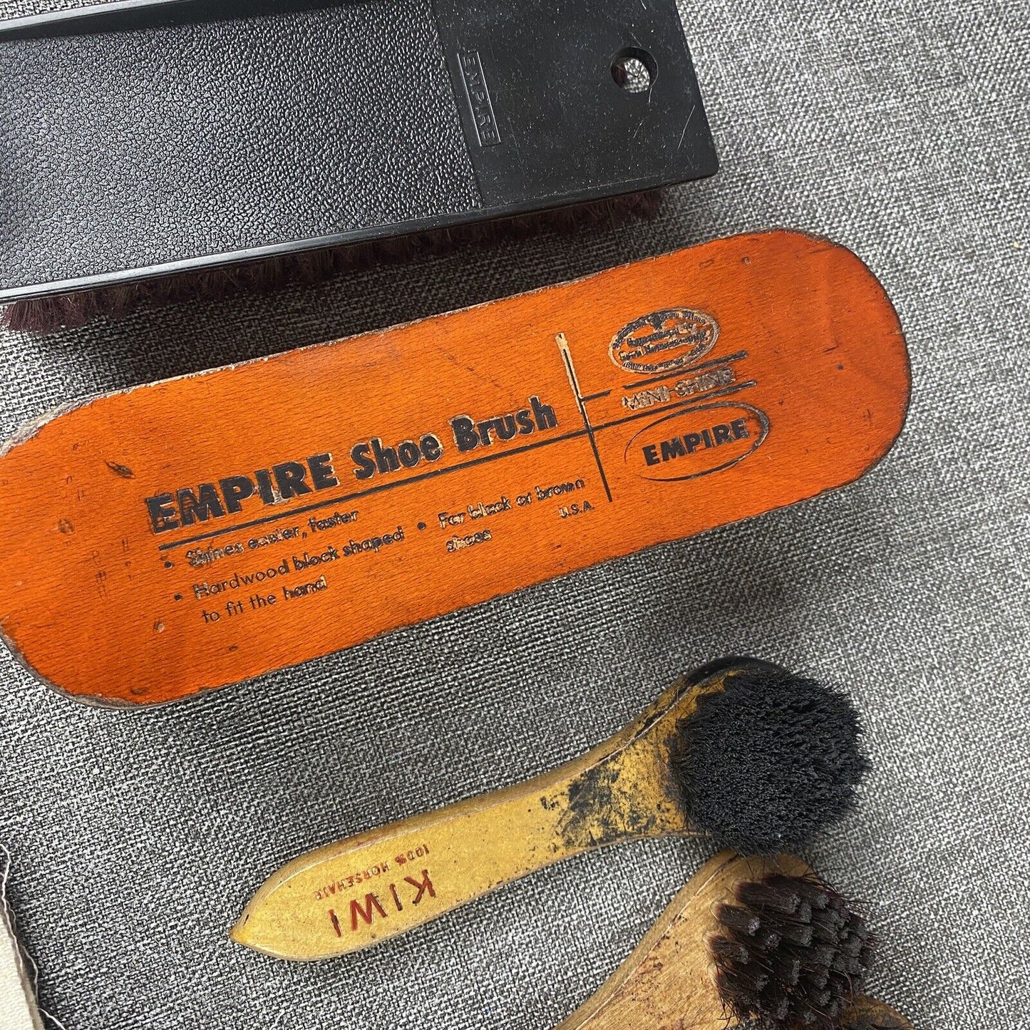 Vintage Lot Kiwi & Empire Hardwood Handle Black Horsehair Shoe Brush