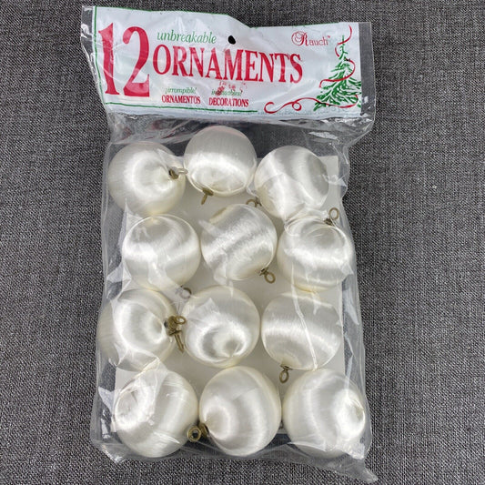 Unbreakable Christmas Ornaments 15 Piece White Satin Ball 2.25” Vintage NOS