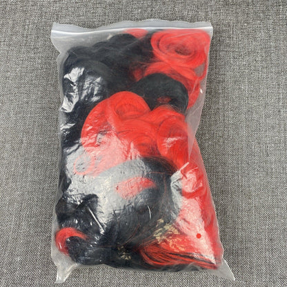 3 pc Harlequin Wig Black & Red Ponytail Clips Suicide Squad Harley Quinn Jester