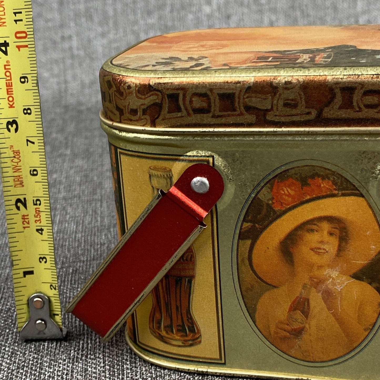 Vintage 1980's Drink Coca-Cola Metal Tin with Pictures of Ladies 2 Handles & Lid