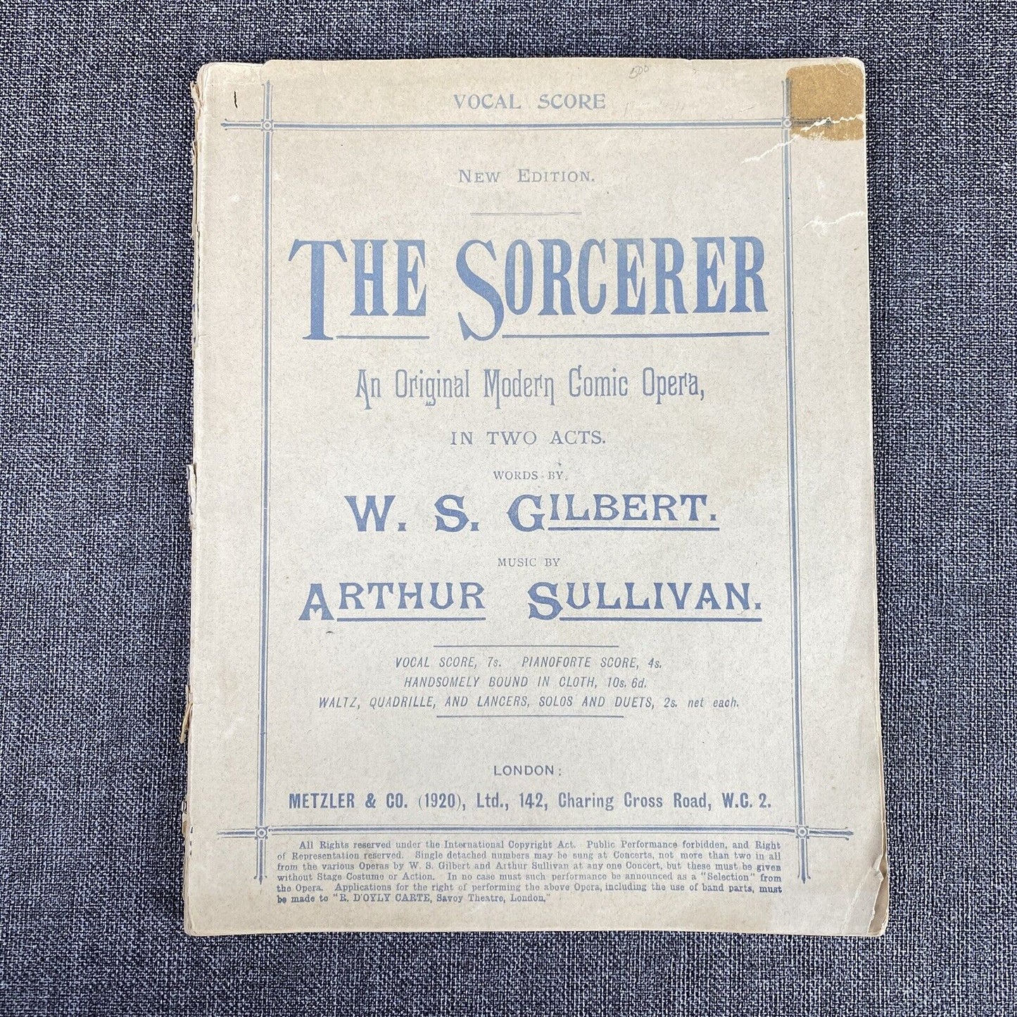 The Sorcerer Comic Opera in Two Acts Music Vocal Score 1920