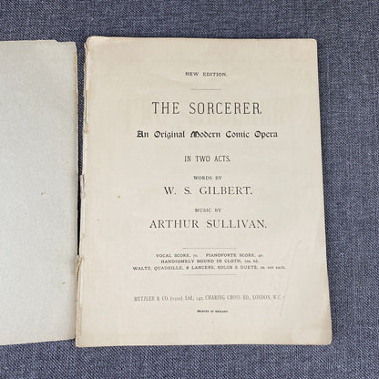 The Sorcerer Comic Opera in Two Acts Music Vocal Score 1920