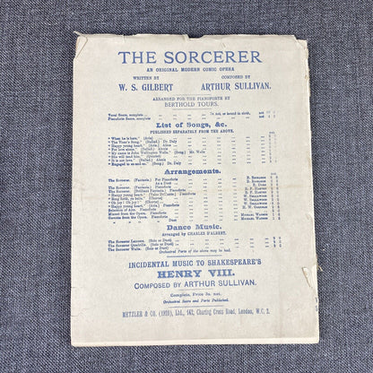 The Sorcerer Comic Opera in Two Acts Music Vocal Score 1920