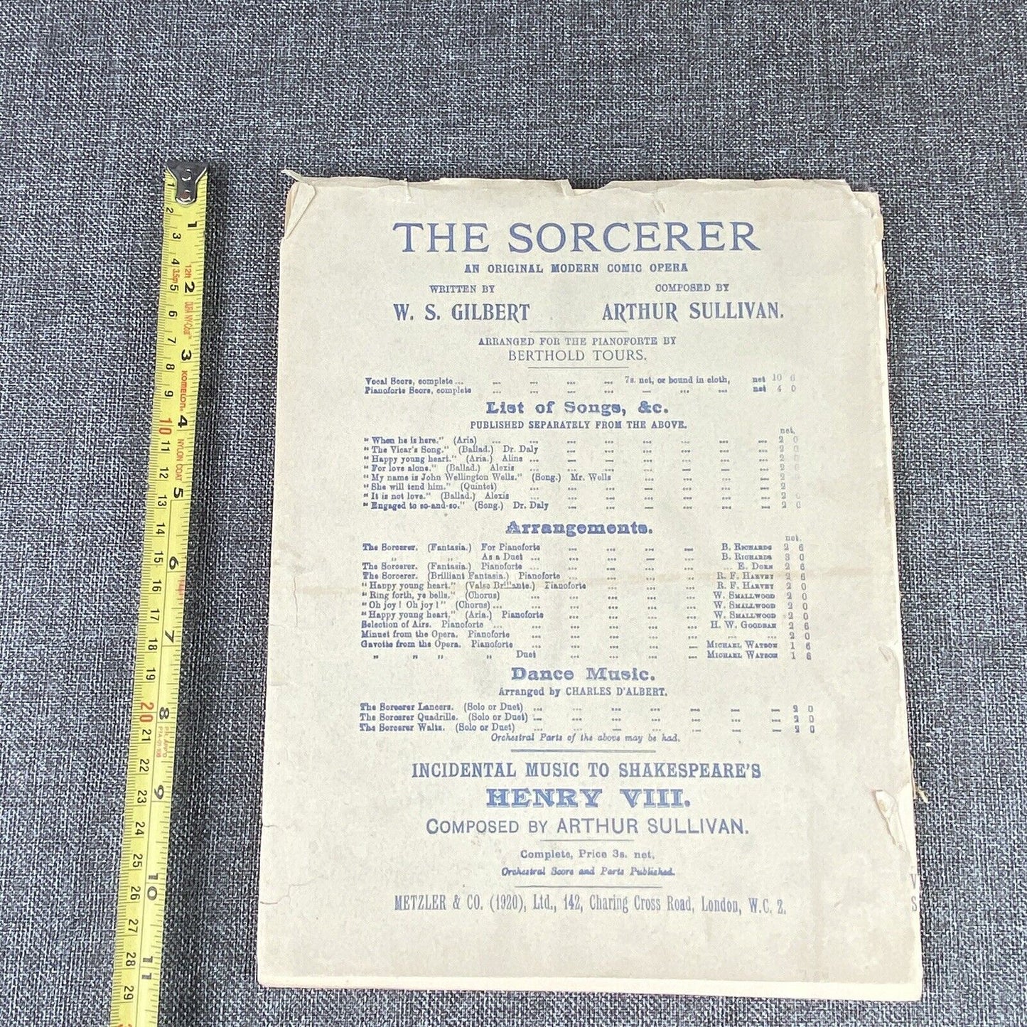 The Sorcerer Comic Opera in Two Acts Music Vocal Score 1920