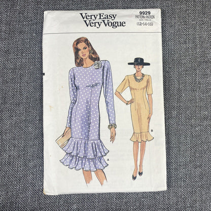 Easy Vogue Sewing Pattern 9929 Hidden Placket Shirt Dress 12-14-16