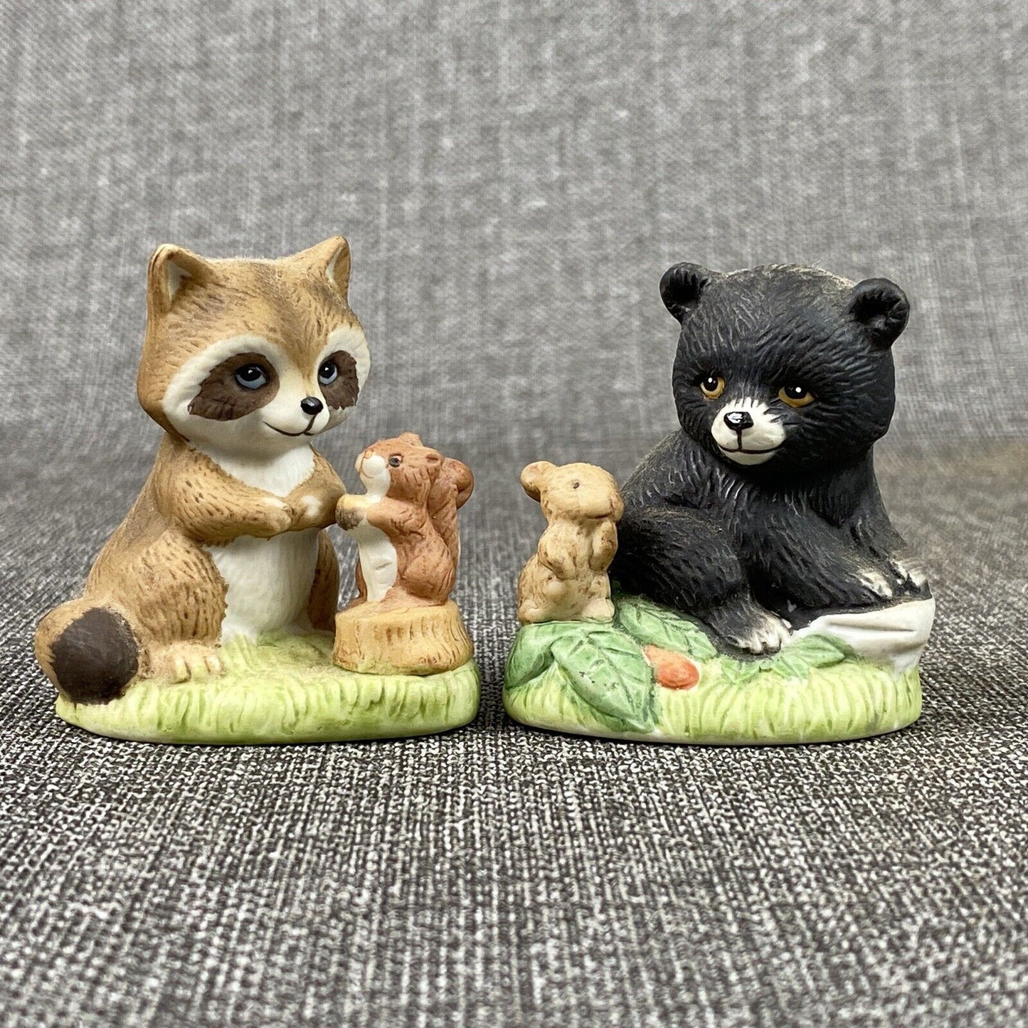 Vintage Homco Bear and Racoon Figurines 1418 and 18 2.5" Tall