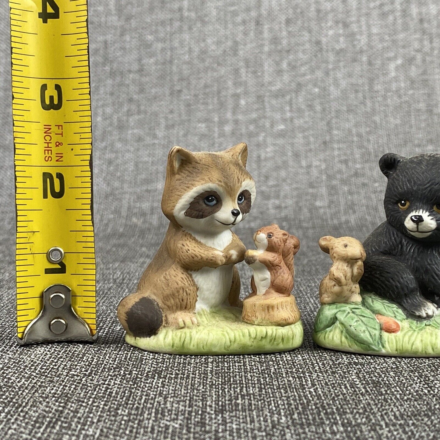 Vintage Homco Bear and Racoon Figurines 1418 and 18 2.5" Tall