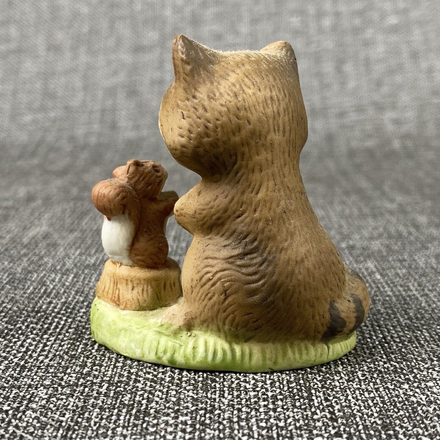 Vintage Homco Bear and Racoon Figurines 1418 and 18 2.5" Tall