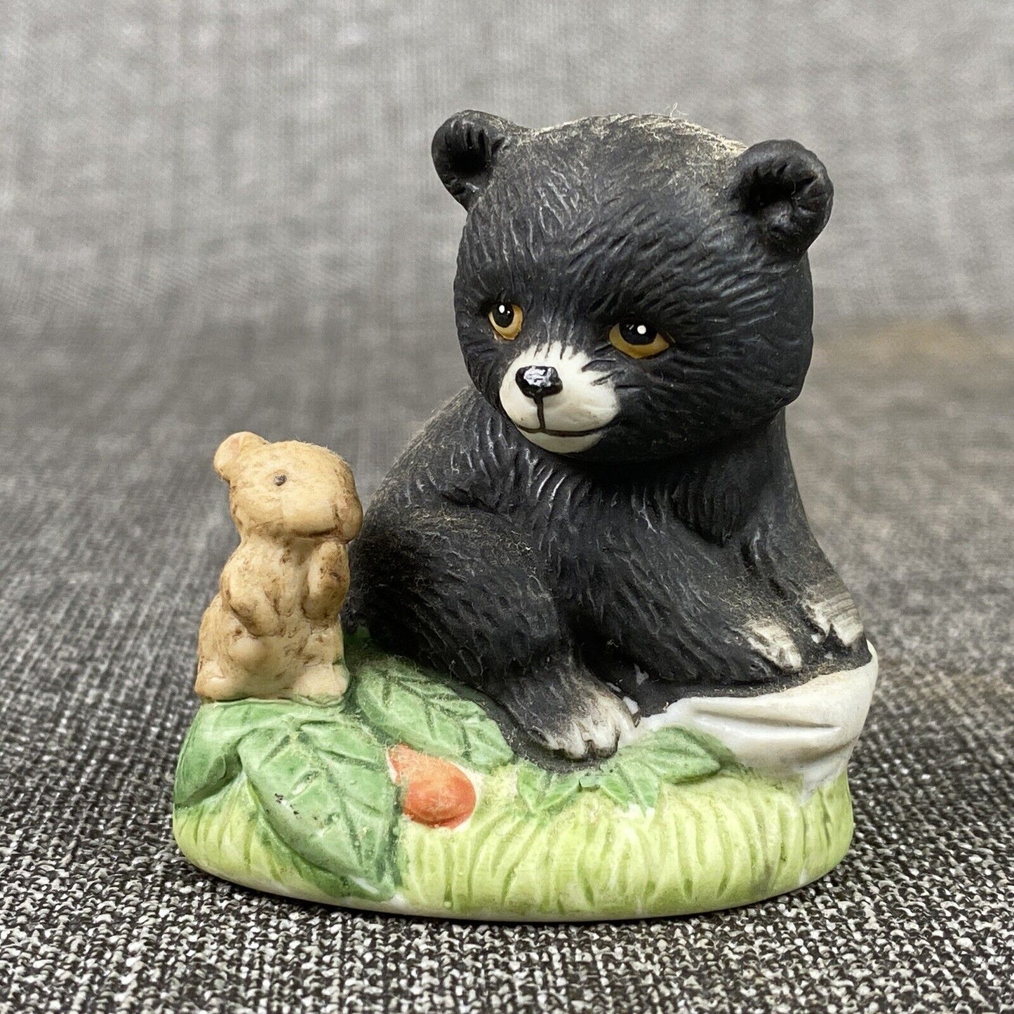 Vintage Homco Bear and Racoon Figurines 1418 and 18 2.5" Tall