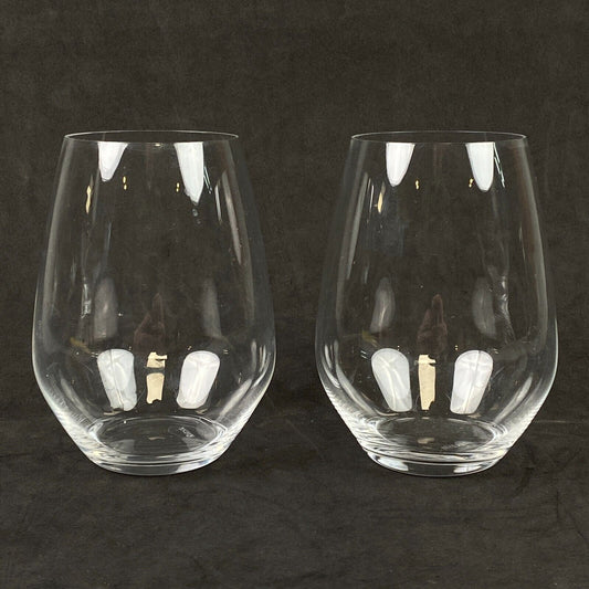 Tiffany & Co Riedel Tumbler Set of 2 Crystal White Wine Glasses Stemless 13 oz