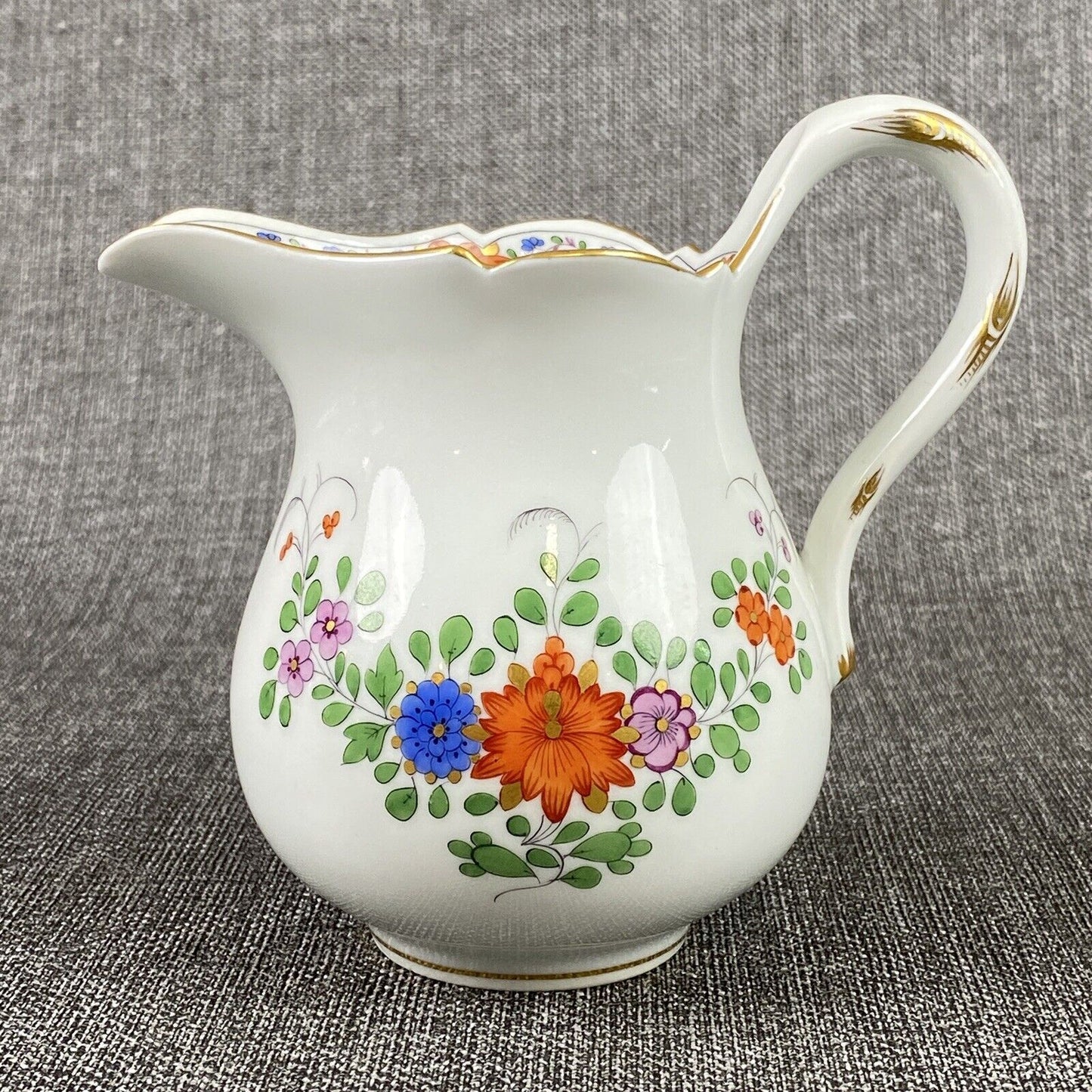 Vintage Meissen Porcelain Creamer Bowl  Hand painted Flower design 5" tall