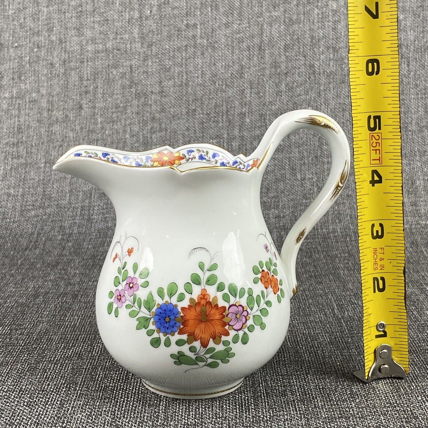 Vintage Meissen Porcelain Creamer Bowl  Hand painted Flower design 5" tall