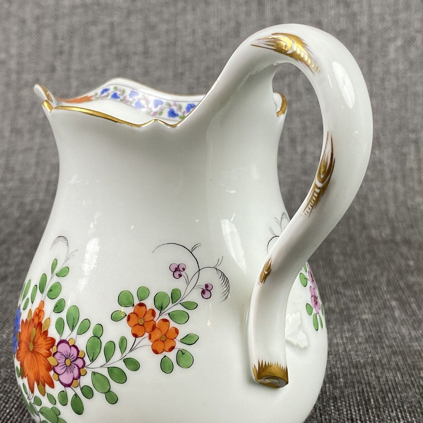 Vintage Meissen Porcelain Creamer Bowl  Hand painted Flower design 5" tall