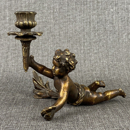 Vintage Torch Putto Cherub Figurine Candle Holder Putti Cast Iron