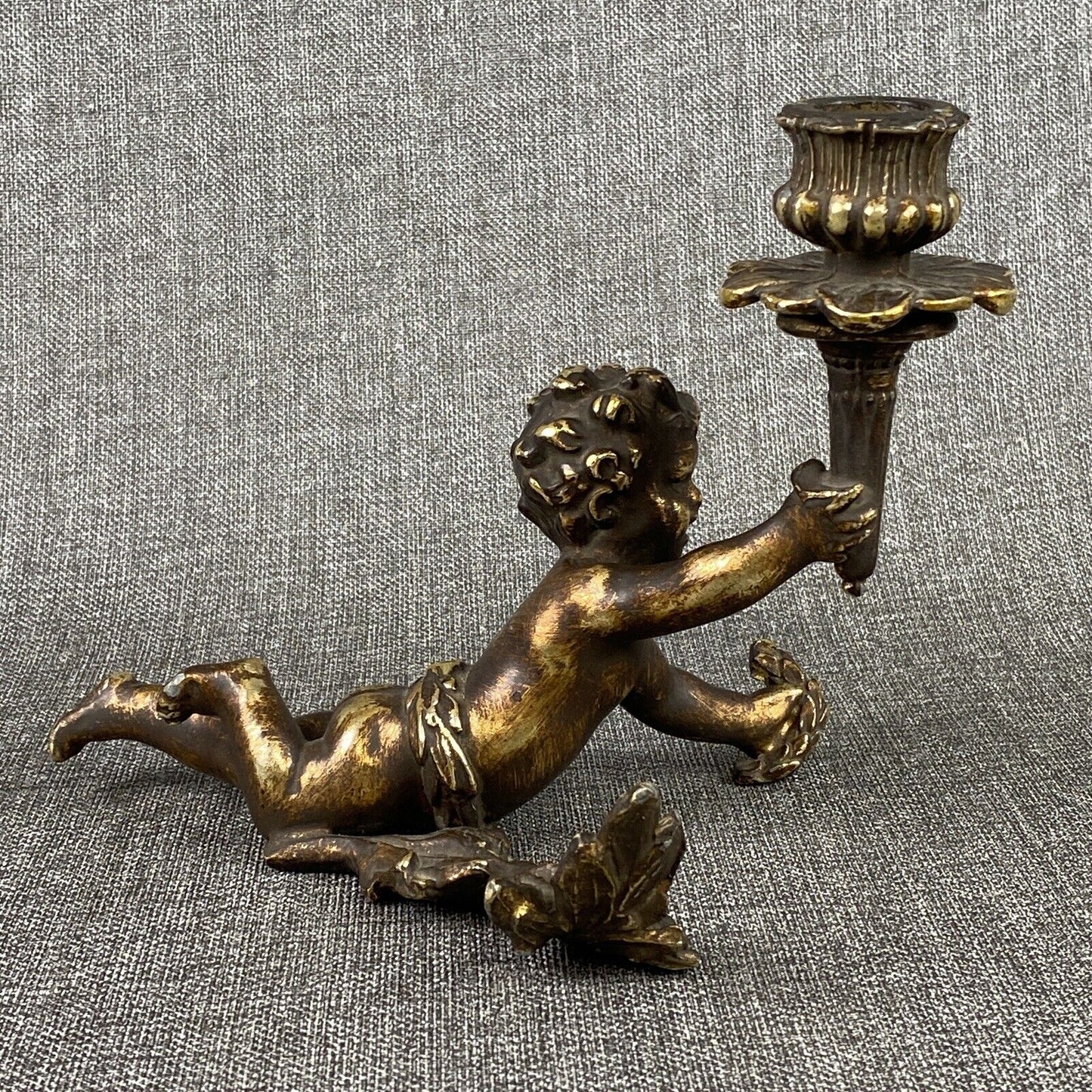 Vintage Torch Putto Cherub Figurine Candle Holder Putti Cast Iron