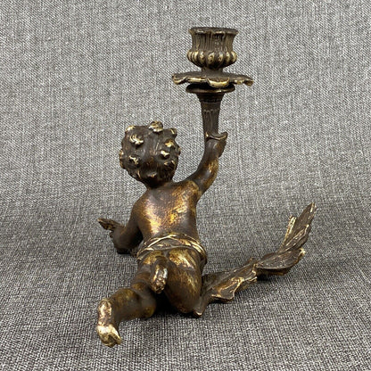 Vintage Torch Putto Cherub Figurine Candle Holder Putti Cast Iron