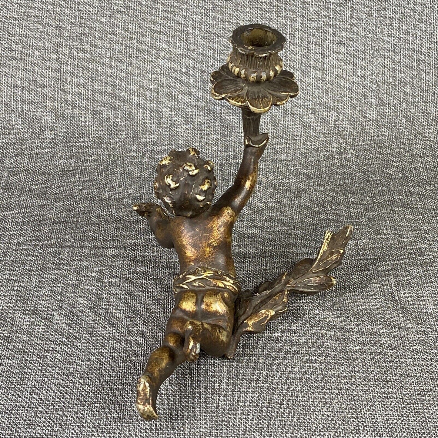 Vintage Torch Putto Cherub Figurine Candle Holder Putti Cast Iron