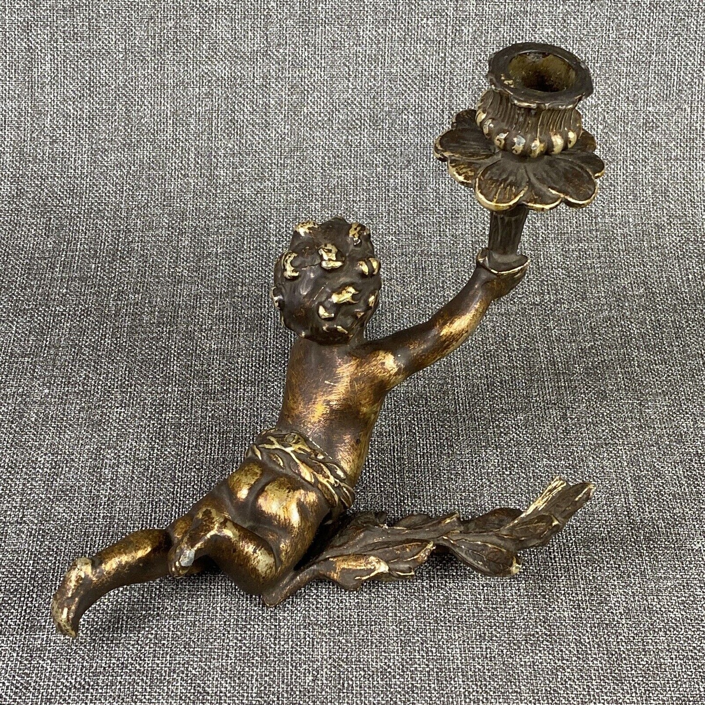 Vintage Torch Putto Cherub Figurine Candle Holder Putti Cast Iron