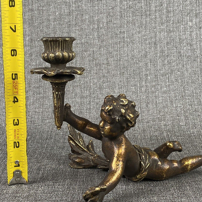 Vintage Torch Putto Cherub Figurine Candle Holder Putti Cast Iron