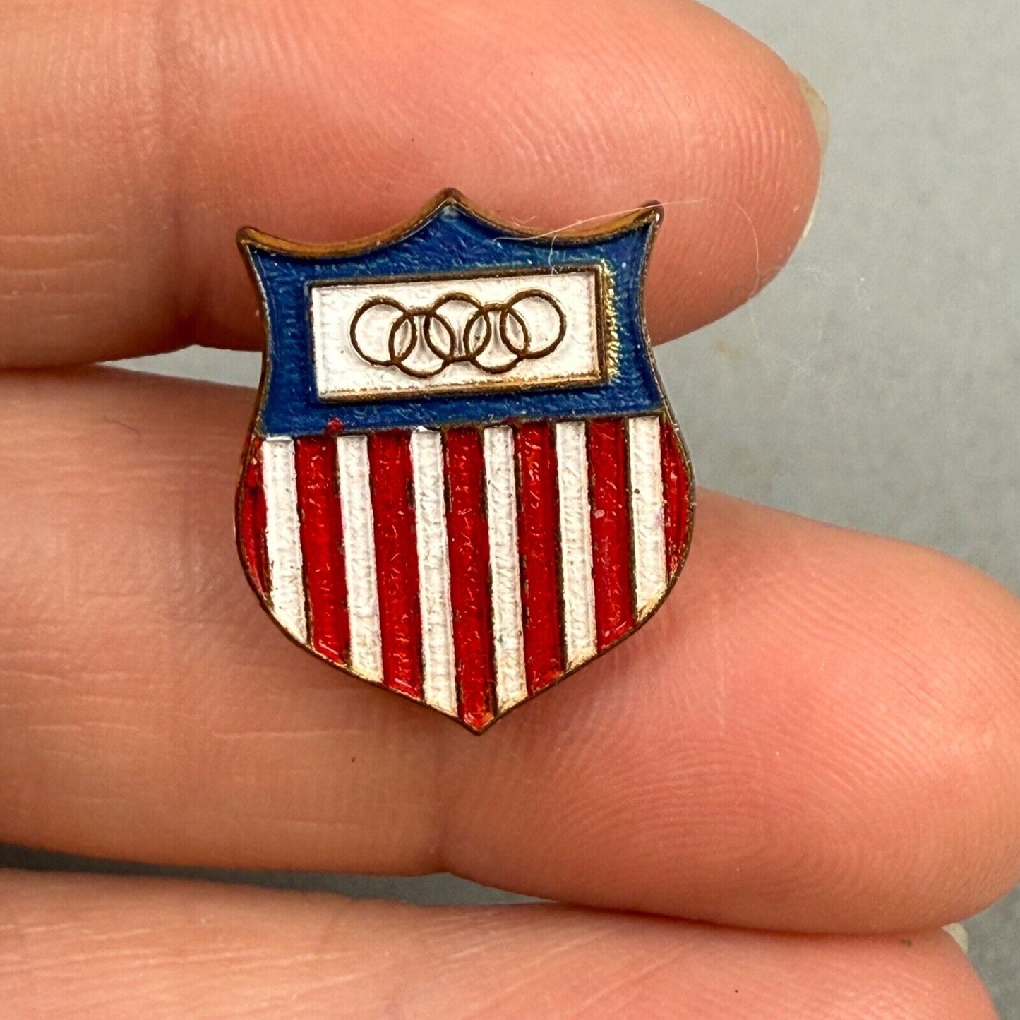 Olympics Shield Red White and Blue Lapel Hat Pin