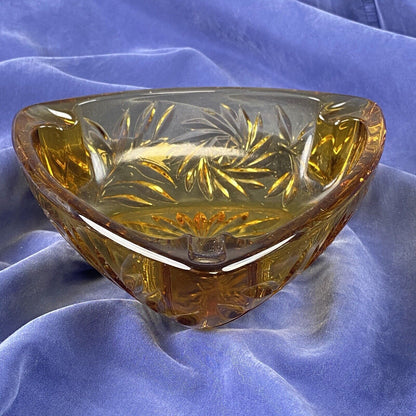 Vintage Amber Glass Ashtray Triagle Shaped 6.5"