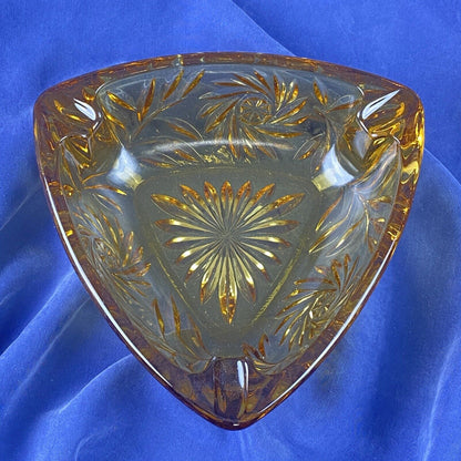 Vintage Amber Glass Ashtray Triagle Shaped 6.5"