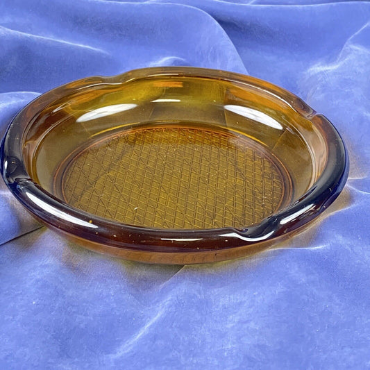 Vintage Amber Glass 7.5" MCM Cigar Cigarettes Ashtray Also for Standing Ashtray