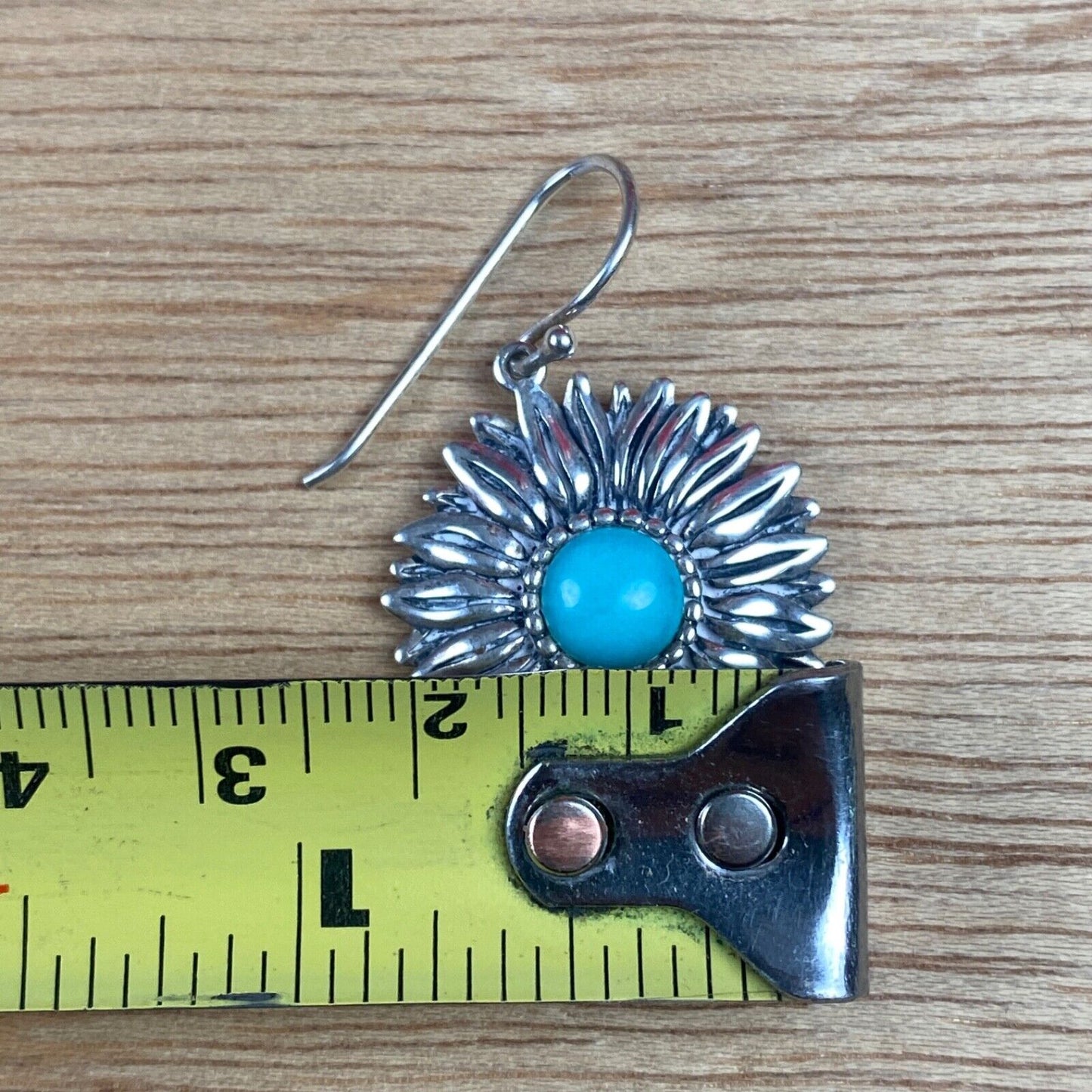 Vintage Sterling Silver Dangle Flower Earrings With Blue Center