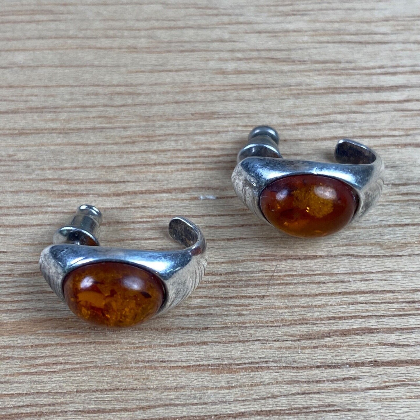 Vintage Sterling Silver Amber Stud Pierced Earrings