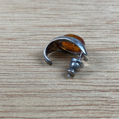 Vintage Sterling Silver Amber Stud Pierced Earrings