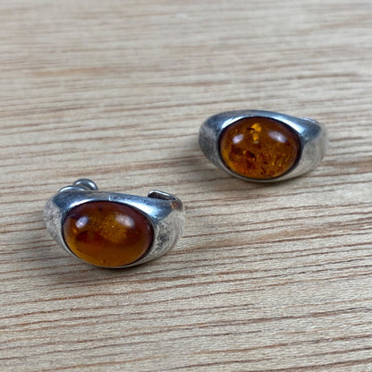 Vintage Sterling Silver Amber Stud Pierced Earrings