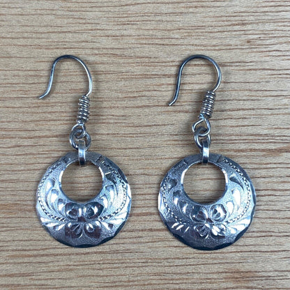 Vintage Diamond Etched Sterling Silver 925 Mexico Dangle Earrings