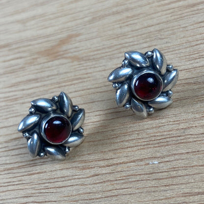 Vintage Sterling Silver Garnet Stud Earrings