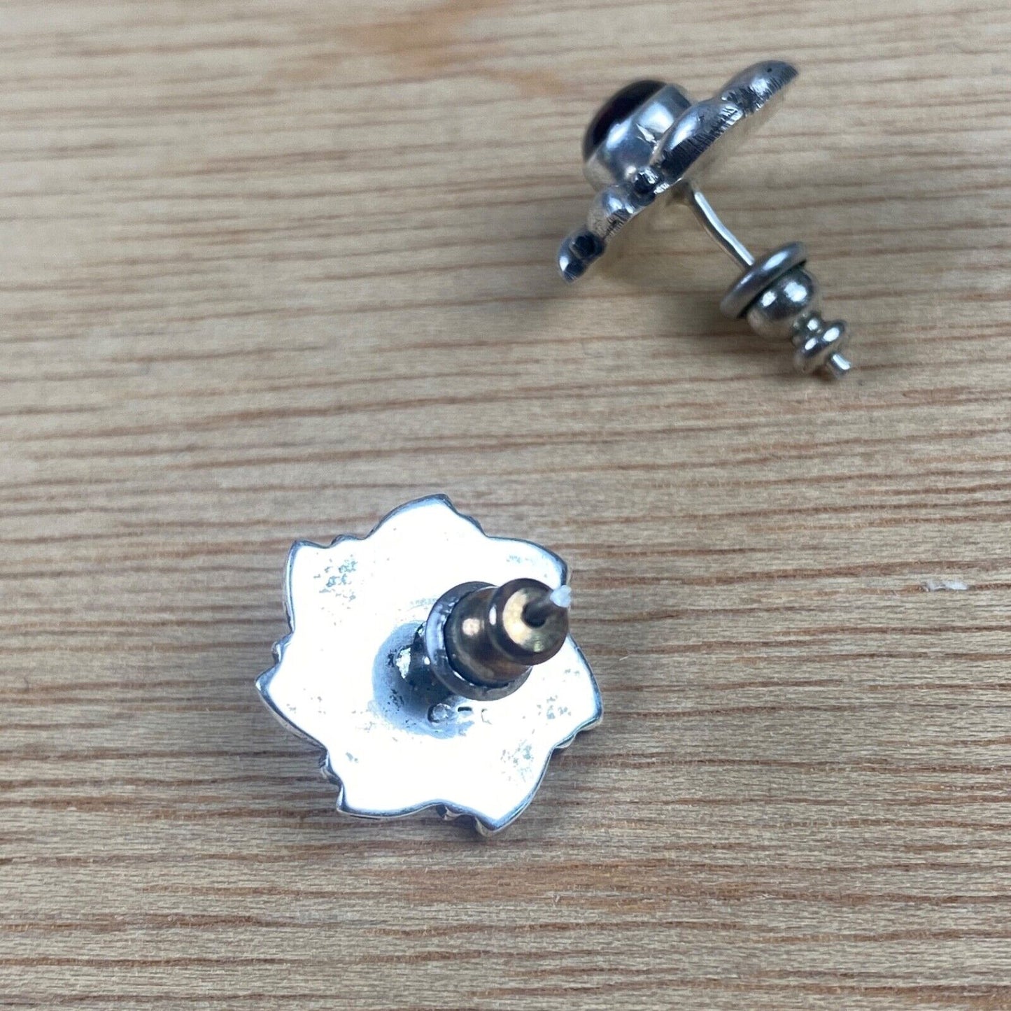 Vintage Sterling Silver Garnet Stud Earrings