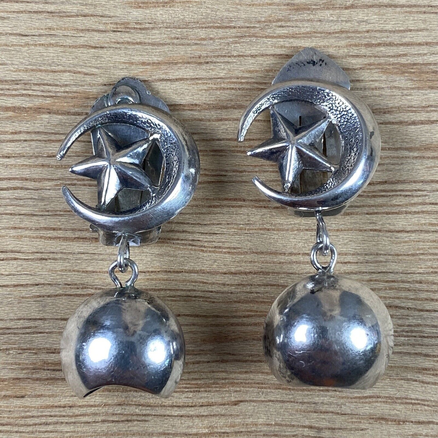 Vintage Magic Star with Little Bell Silver Dangle Earrings