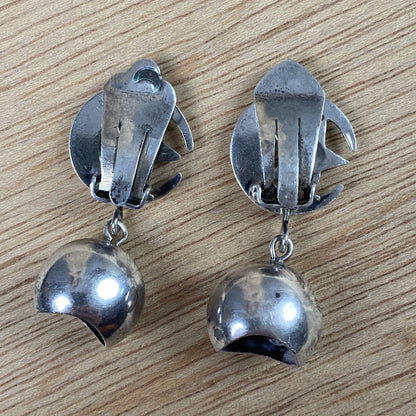 Vintage Magic Star with Little Bell Silver Dangle Earrings